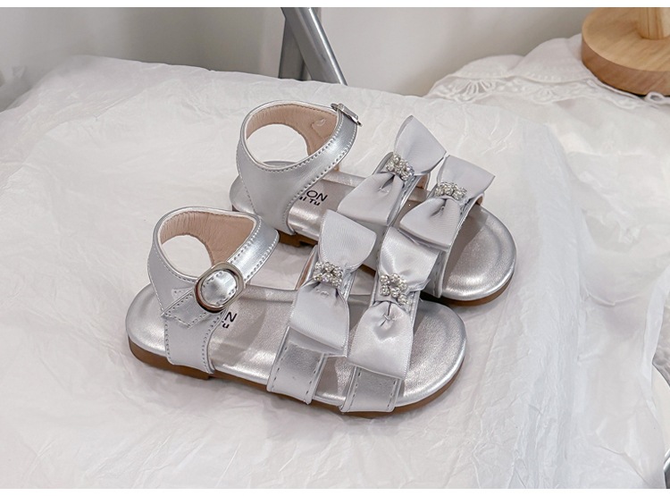 Girls Rhinestone Bow Gladiator Sandals With Adjustable Straps_voghion.com