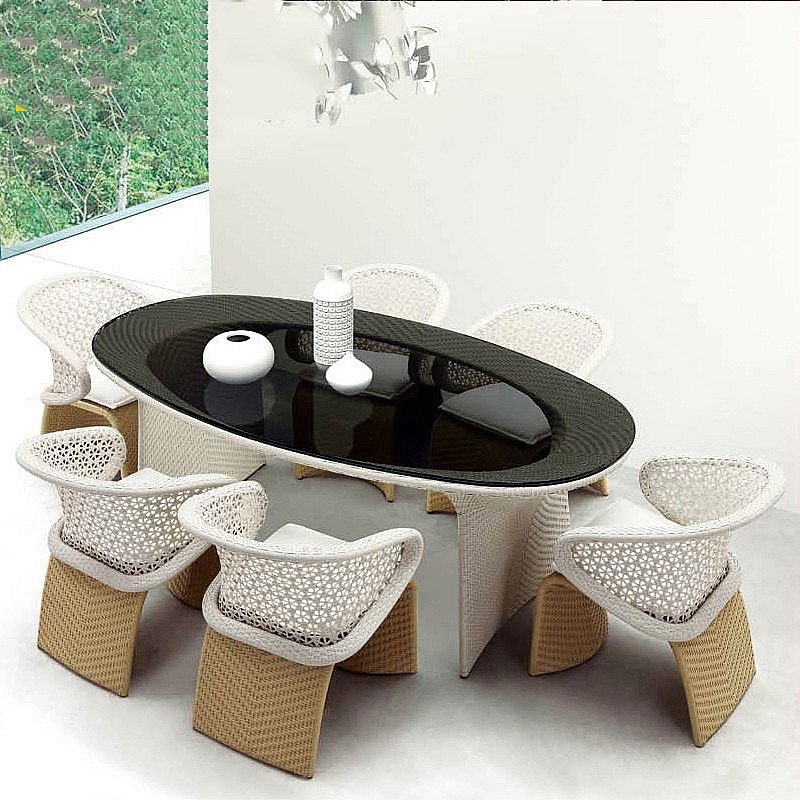 North European Outdoor Rattan Chair Villa Outdoor Patio Sofa Balcony Sunroom High-End Furniture Rattan Woven Table and Chair Set