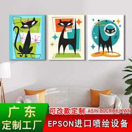 亚马逊抽象原子黑猫儿童房挂画喷绘帆布海报波西米亚风客厅装饰画