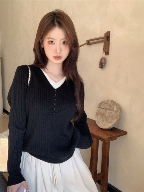 新款假两件内搭打底毛衣外穿女大码胖mm显瘦小香风针织衫杏色上衣|undefined