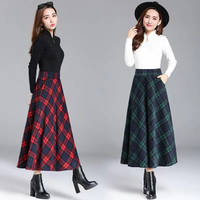 In Stock 2025 Winter Retro Women's Preppy Style Autumn and Winter Mid-Length Woolen Skirt with Large Hem Plaid Long Skirt In Stock 2025 Winter Retro Women's Preppy Style Autumn and Winter Mid-Length Woolen Skirt with Large Hem Plaid Long Skirt