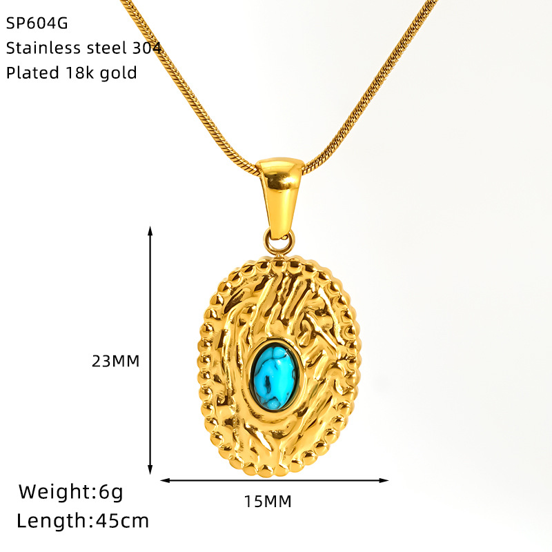 304 Stainless Steel Pendant Material Wholesale Jewelry IG Style Geometric 304 Stainless Steel Turquoise Zircon 18K Gold Plated Inlay Pendant Necklace Snake Chain