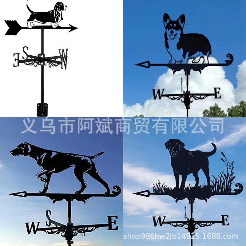 Cross-Border Amazon Iron Spray-Painted Dog Wind Vane Ornaments Courtyard Outdoor Iron Wind Vane Dropshipping