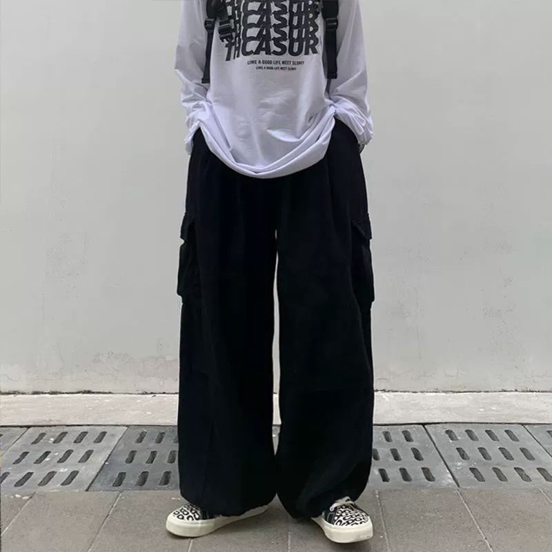 Брюки-карго в американском стиле для мужчин и женщин, модные свободные широкие длинные брюки в гонконгском стиле на лето.