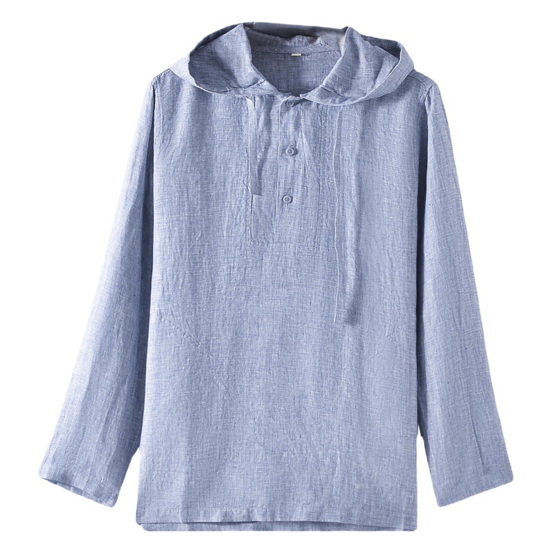 2024 nueva primavera y otoño de lino flojo color sólido con capucha casual Camisa E012