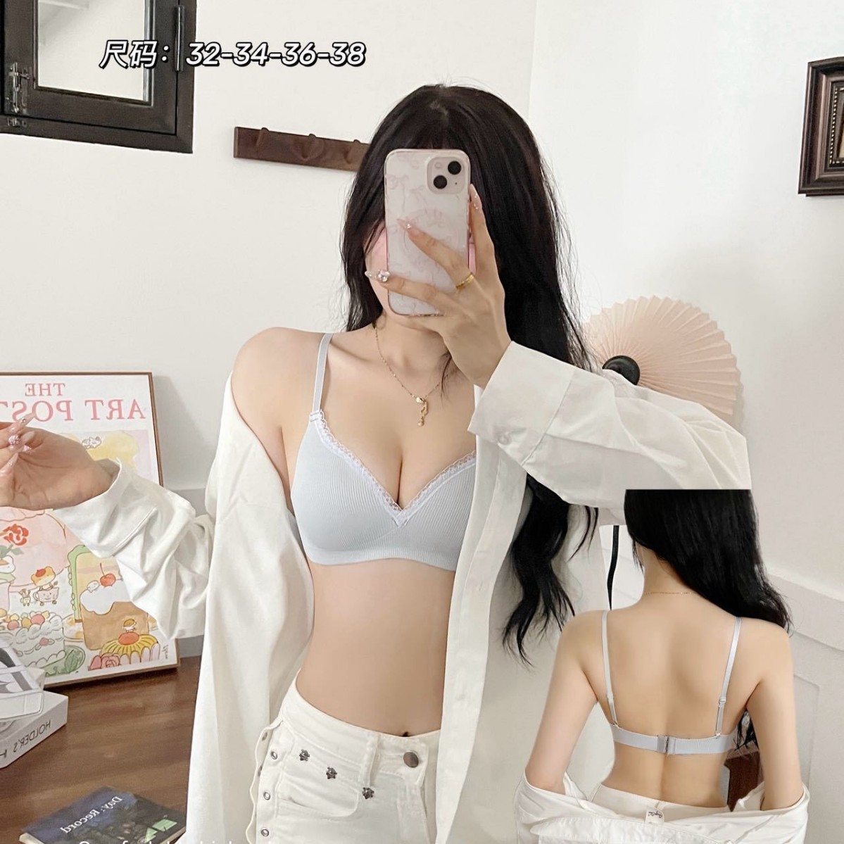 漫画胸型外扩显腰细平胸专用加厚显大内衣女蕾丝花纹防下垂文胸罩