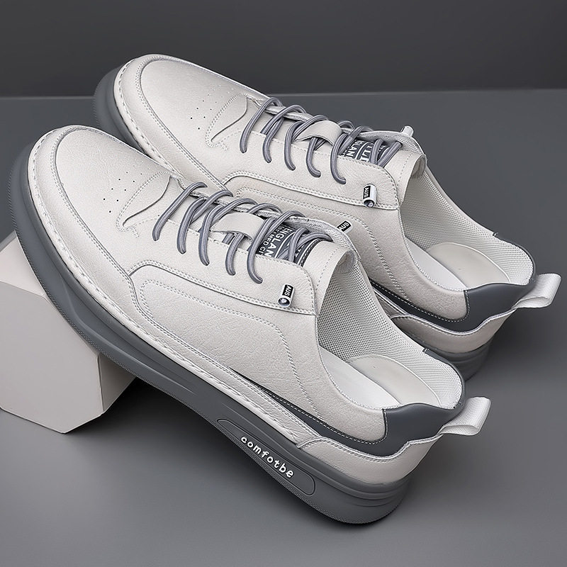 Giày sneaker nam da bò thật đế dày, giày thể thao đa năng phối đồ hợp xu hướng — PZ6018 màu trắng, PZ6018 màu đen