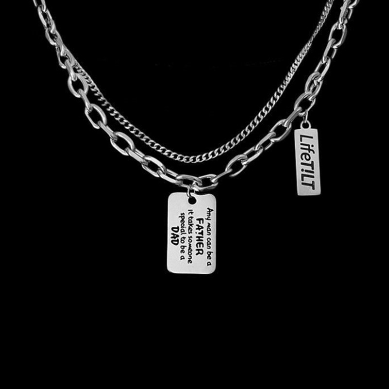 Non-fading European American Trendy Brand Letter Square Military Tag Necklace For Men And Women, Multi-layer Thick_voghion.com