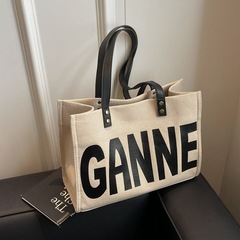 高級感單肩包女2024新款歐美氣質款字母印花手拎托特包時尚購物包