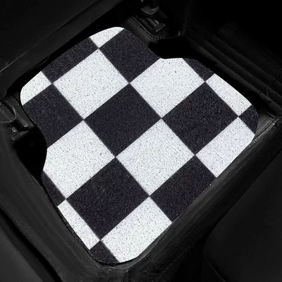 Universal Foot Pad, Main driving anti-dirty carpet decoration - silk-circle-simple-black-and-white-grid-rear-foot-pad
