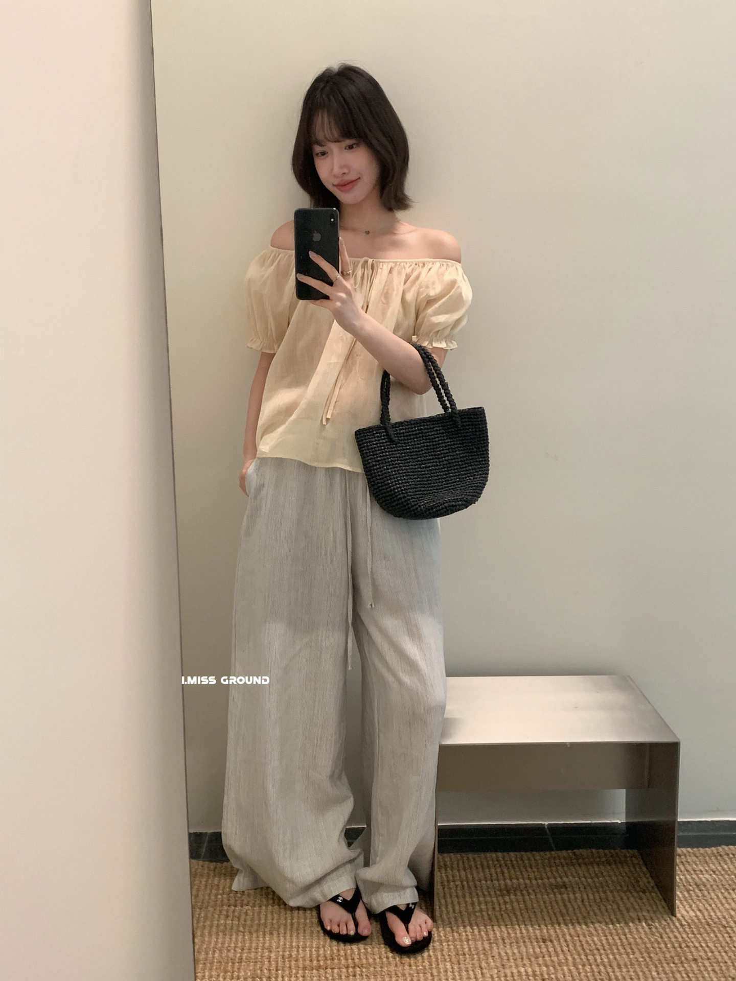 Áo sơ mi nữ tay bồng dây rút chất liệu ramie phong cách Pháp — xanh đậm, màu hồng, Xanh nước, ngọc trai trắng chi tiết 14
