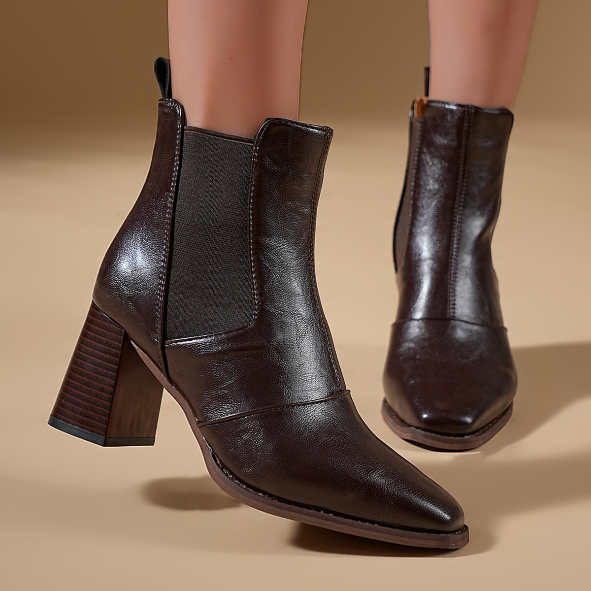 Women's Plus Size High Heeled Fashion Boots Chunky Heel Square Toe Elastic Cuff Martin Boots Winter New Style_voghion.com