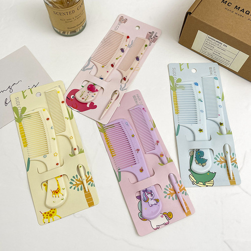Cartoon Animal Tipped Comb Women's Portable Long Hair Comb Children's Exclusive Anti-Static Hair Styling Comb Fine-Toothed Dense Head Comb