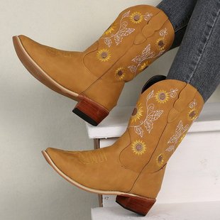 plus size foreign trade 21 European and American fashion Martin boots women thick heel high heel round head embroidered women's boots wholesale
