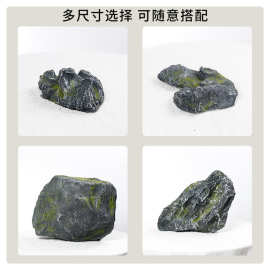 中式庭院户外园林摄影造景假山石道具摆件玻璃钢灰色苔藓仿真石头