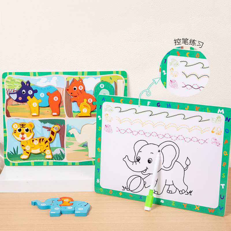 Madera de dos caras tablero de dibujo puzzle tridimensional infantil puzzle