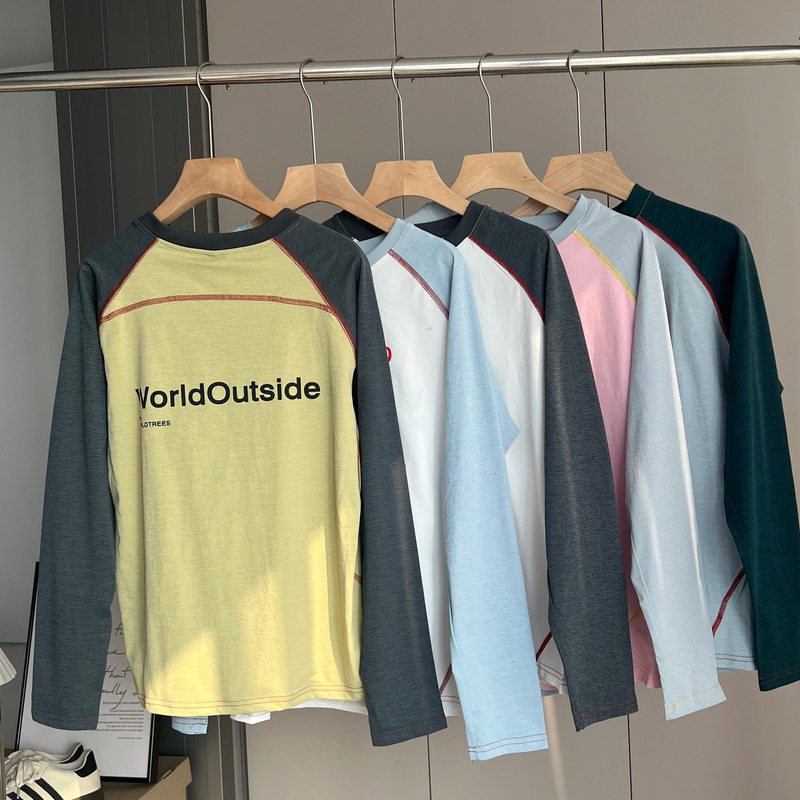 Factory Order! Dopamine Color Matching Autumn Outdoor Contrast Color Raglan Sleeve Long Sleeve Casual T-Shirt for Couples, Men's Top