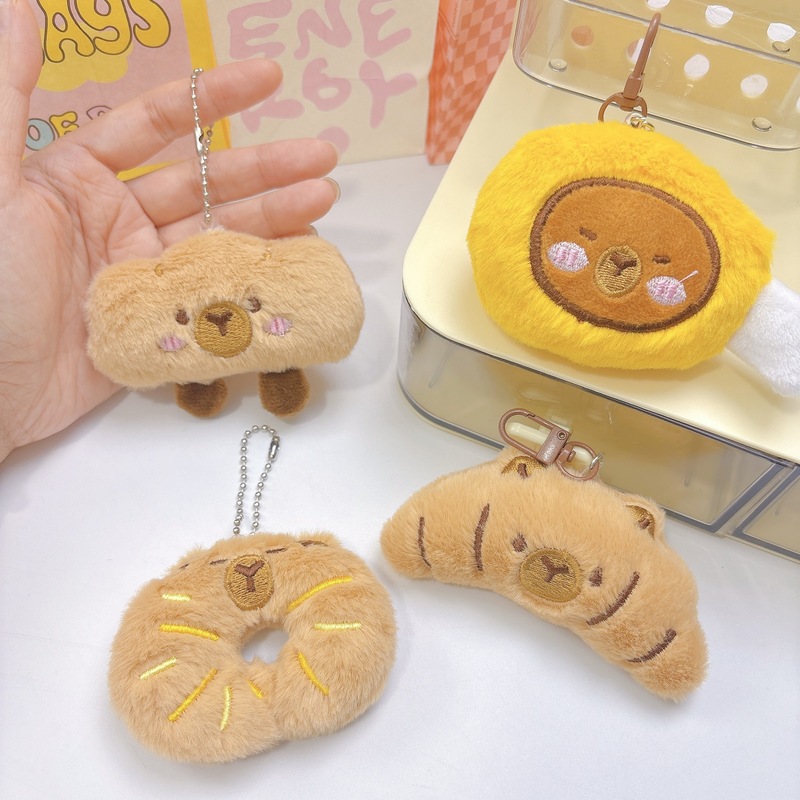 卡通玩偶面包甜品仿真食物挂件吱吱叫卡皮巴拉公仔钥匙扣伴手礼|undefined