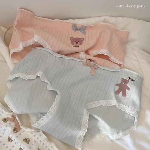 Soft little milk bear/Japanese threaded cotton underwear mid-waist cute girly style breathable student briefs