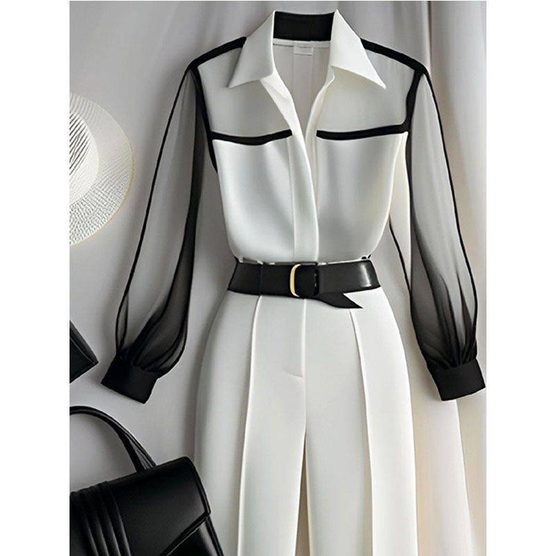 Women's Clothing Autumn New Cool Style Women's High End White Shirt With White Pants, A And Sassy Old Money Style Suit_voghion.com