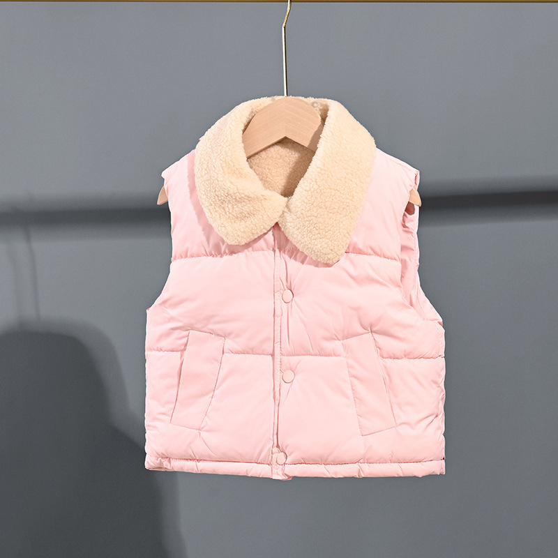 Chaleco de algodón para niños otoño y invierno grueso chaleco de cachemira para niñas hombro chaleco de color sólido chaleco casual para niños