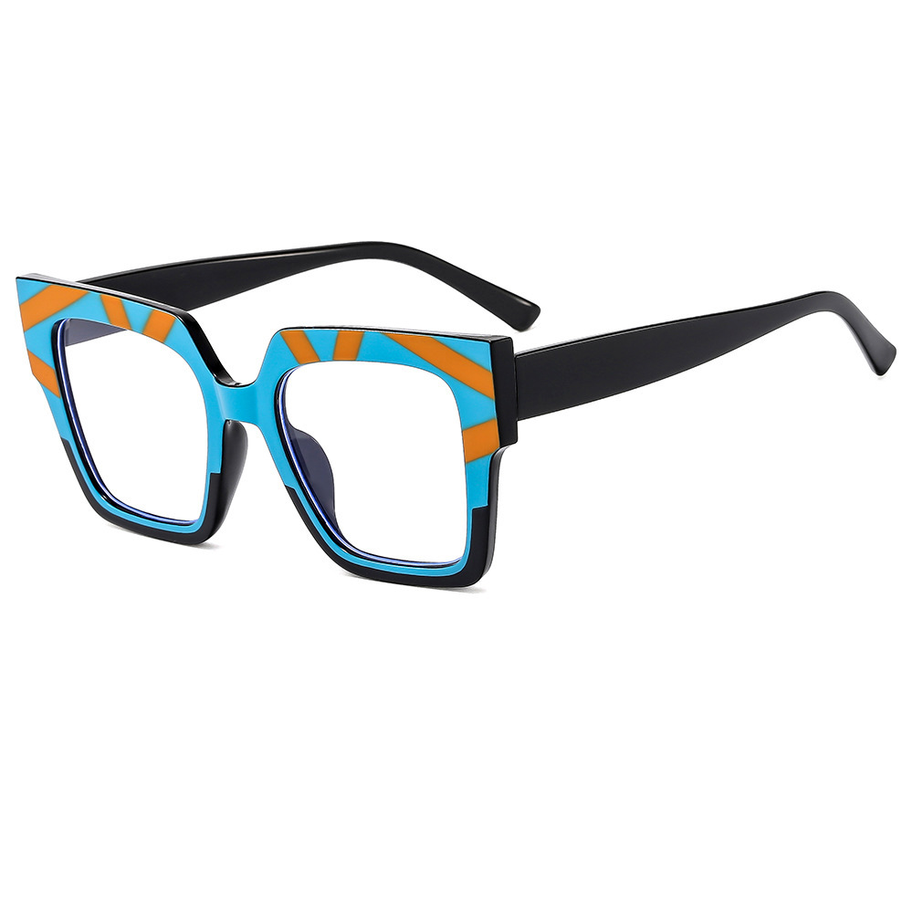 2024 Tendencia europea y americana, marco grande, cuadrado, color a juego, espejo plano anti-luz azul, el mismo estilo, gafas de marco de miopía sin maquillaje