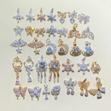 14k包金保色水晶diy配件锆雪花蝴蝶结星月吊坠手链项链串珠饰品