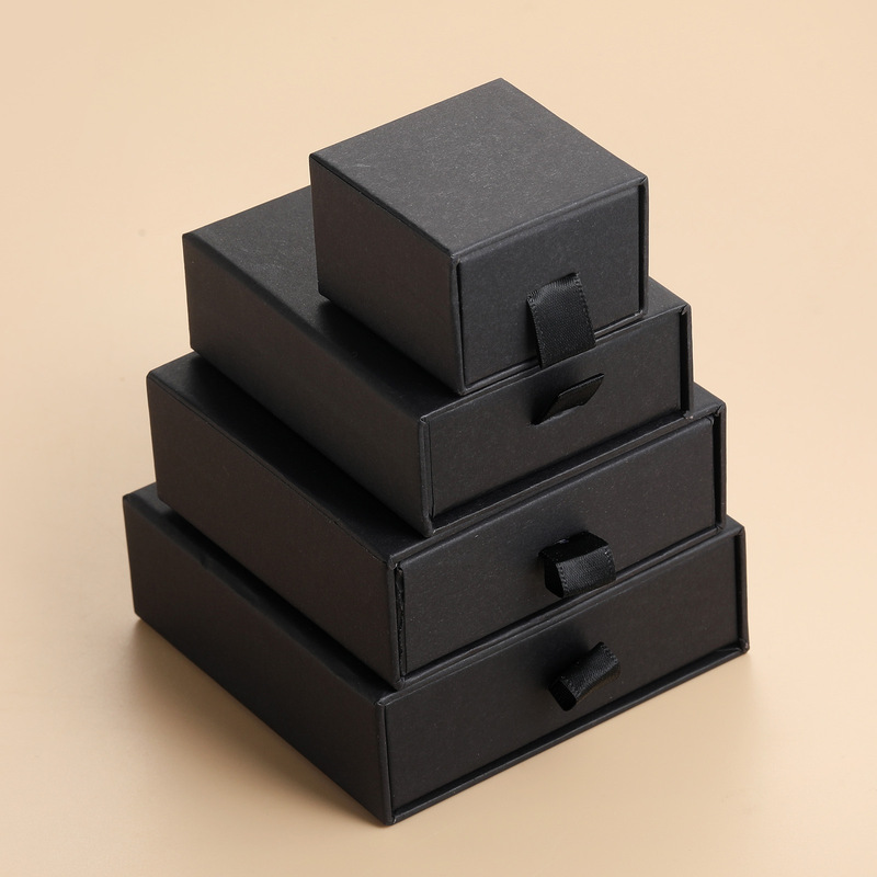 Cross-Border Jewelry Kraft Paper Packaging Box Ring Necklace Bracelet Box Black Multi-Specification Packaging Box Dropshipping Cross-Border Jewelry Kraft Paper Packaging Box Ring Necklace Bracelet Box Black Multi-Specification Packaging Box Dropshipping