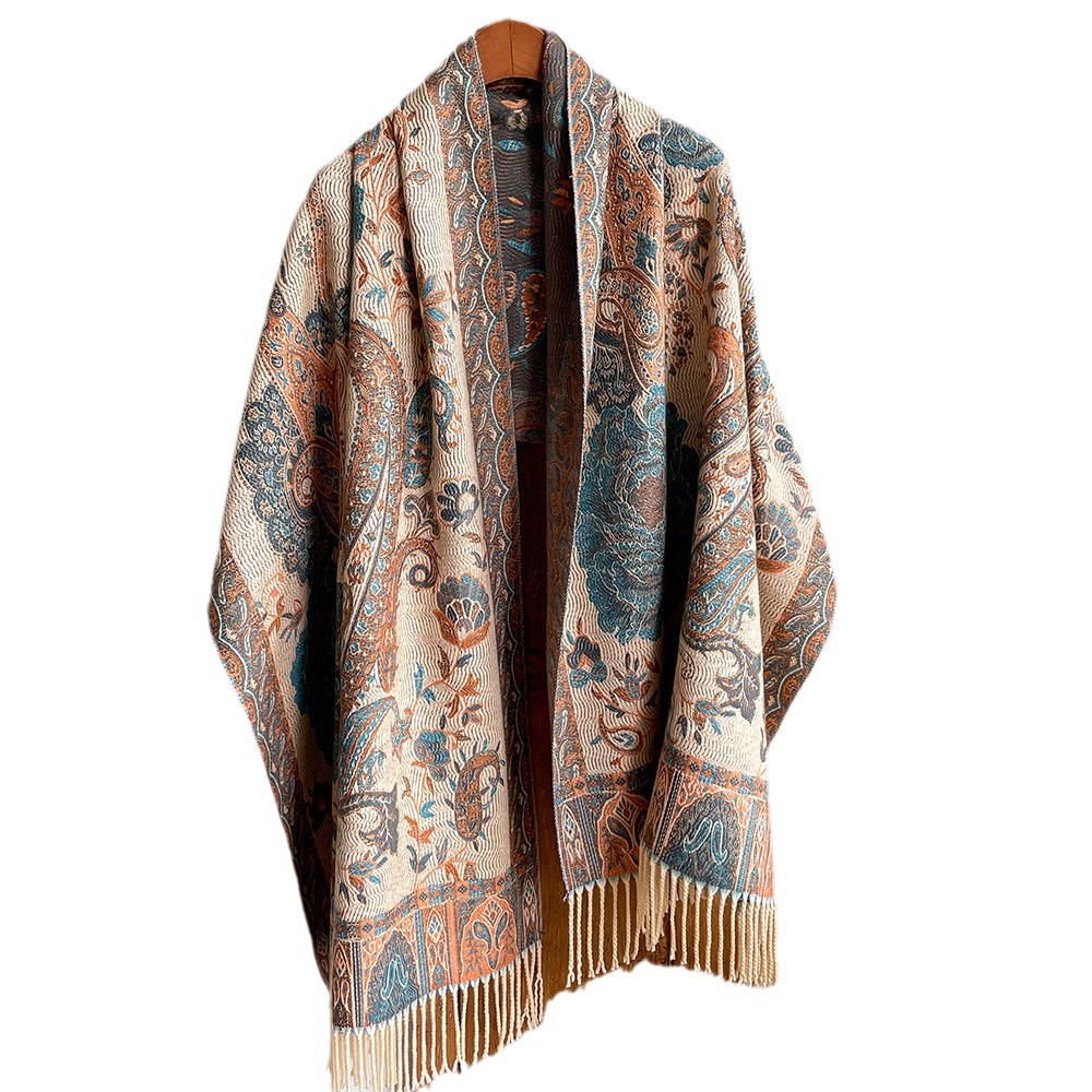 Anacardo flor Otoño e Invierno estilo étnico de la vendimia de punto bufanda de las mujeres de doble cara de la Cachemira-como Jacquard capa exterior cálido chal