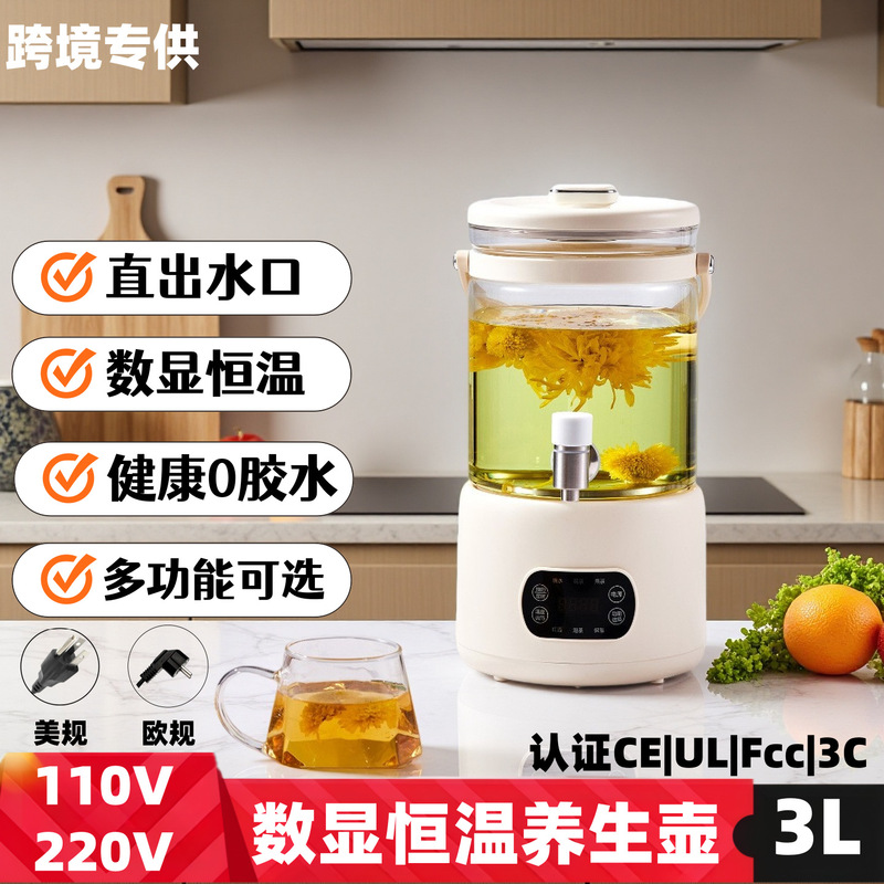 110V Us Standard 220 European Standard Health Pot Cross-Border Household 3 Liter Large Capacity Electric Water Kettle Tea Maker Scented Tea Bucket