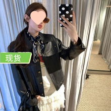 xb 黑皮革手册 黑色皮衣中短款翻领外套高级感铆钉休闲上衣