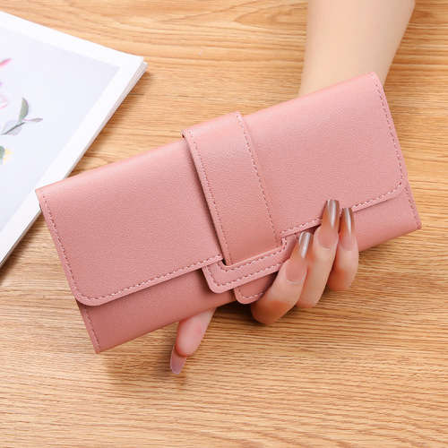 Women's Wallet Women's Long Tri-fold Flip Korean Style Small Fresh Student Coin Position Multi-Function Buckle Wallet Foreign Trade