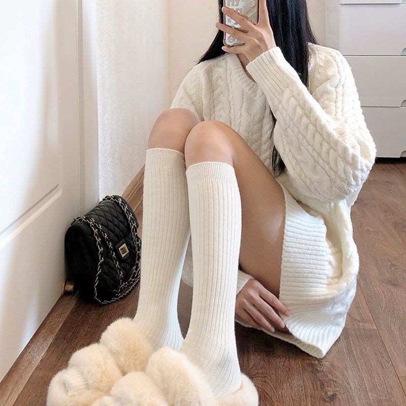 Winter Socks Striped Off-White Calf Socks for Women Jk Pure Desire Style Casual Vertical Stripe Long Tube Japanese Over-The-Knee Slouch Socks Winter Socks Striped Off-White Calf Socks for Women Jk Pure Desire Style Casual Vertical Stripe Long Tube Japanese Over-The-Knee Slouch Socks