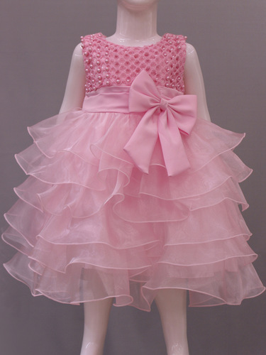 Baihui New Style Girls' Flower Princess Dress Bowknot Beaded Infant and Toddler Party Dress Puffy Skirt 
