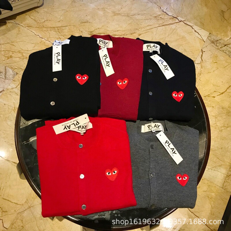 PLAY Kawajiu Double Heart Caring White Heart Wool Knitted Cardigan Sweater for Men and Women Couple Wool Sweater AMI