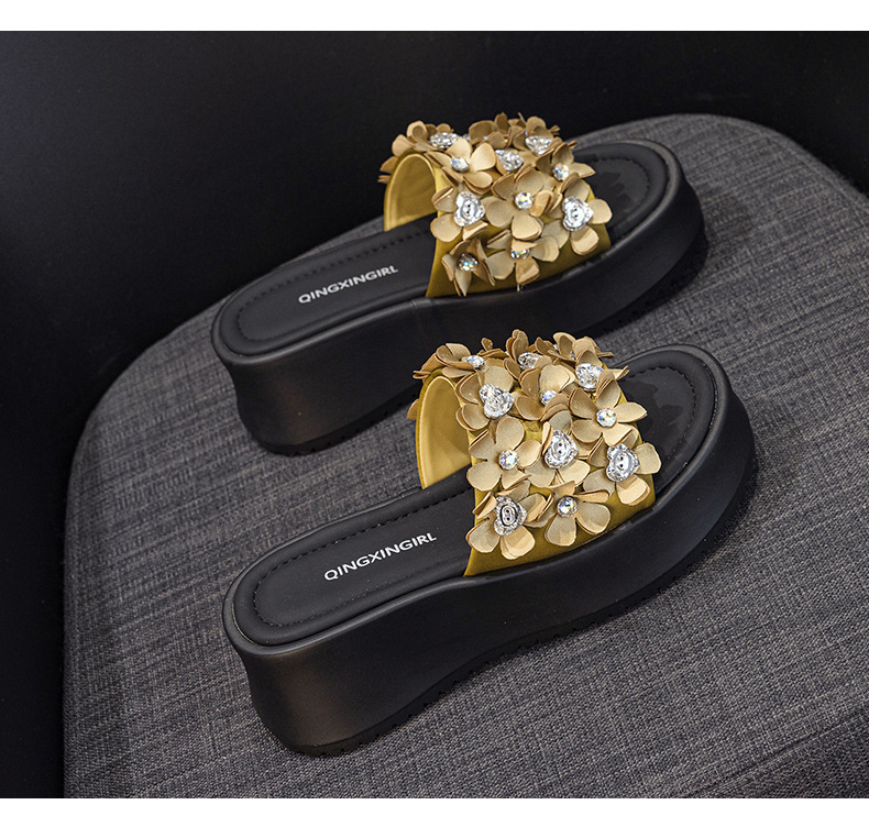 Dép sandal nữ quai chữ V đế dày thời trang — Đen 5076, Vàng 5076 chi tiết 23