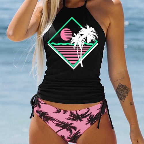 Elin Bikini, Conservative Print European and American Women's Separate Multicolored and Diverse Swimsuits, Biki