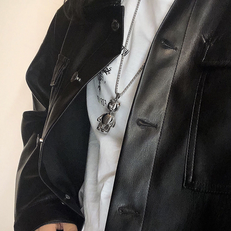 Uroczy, ruchomy naszyjnik z misiem w kształcie czterech kończyn, hip-hopowy wisiorek dla mężczyzn, modny, prosty i wszechstronny długi łańcuszek do swetra_voghion.com