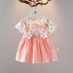 女童夏季連衣裙洋氣公主假背帶裙純棉嬰兒短袖上衣女寶寶夏天裙子