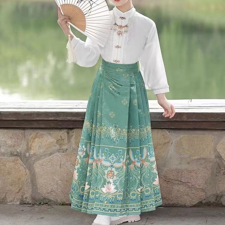 Child's Hanfu Dress with Mamian Skirt, Vintage Chinese Style, New Arrival Ancient Style Skirt with Traditional Chinese Print, Chinese Traditional Costume Set for Girls