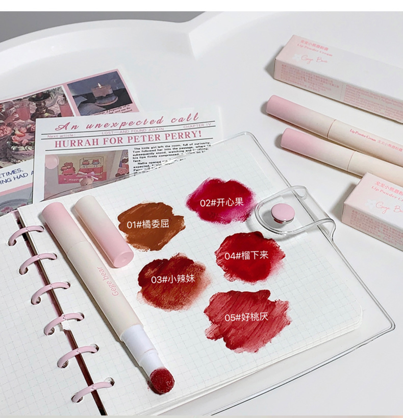 Gege bear Lip Powder Cream is soft, matte, and non-stick. It's a cute and fair lip paste for girls undefined