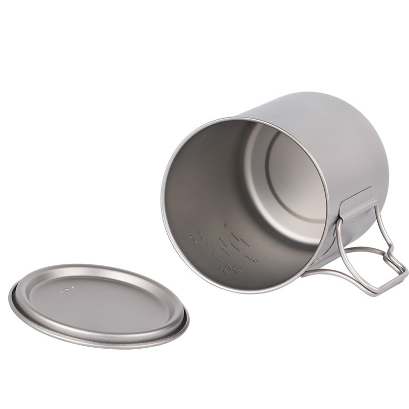 Pure Outdoor Camping Tableware Titanium Water Coffee Cup Mug Single Layer Foldable Boilable Lightweight Portable_voghion.com