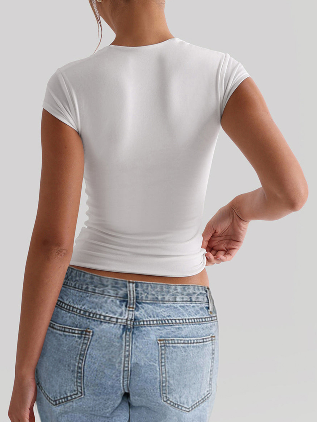 Skinny Fit Type Solid Color Pattern Wholesale Women's Casual Solid Color Short Sleeve T-Shirts