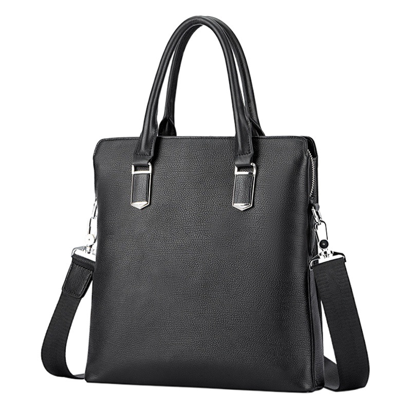 Maletín vertical bolso de los hombres primera capa de piel de vaca bolsa de mensajero casual de negocios bolso de los hombres de cuero negro entrega de una sola pieza