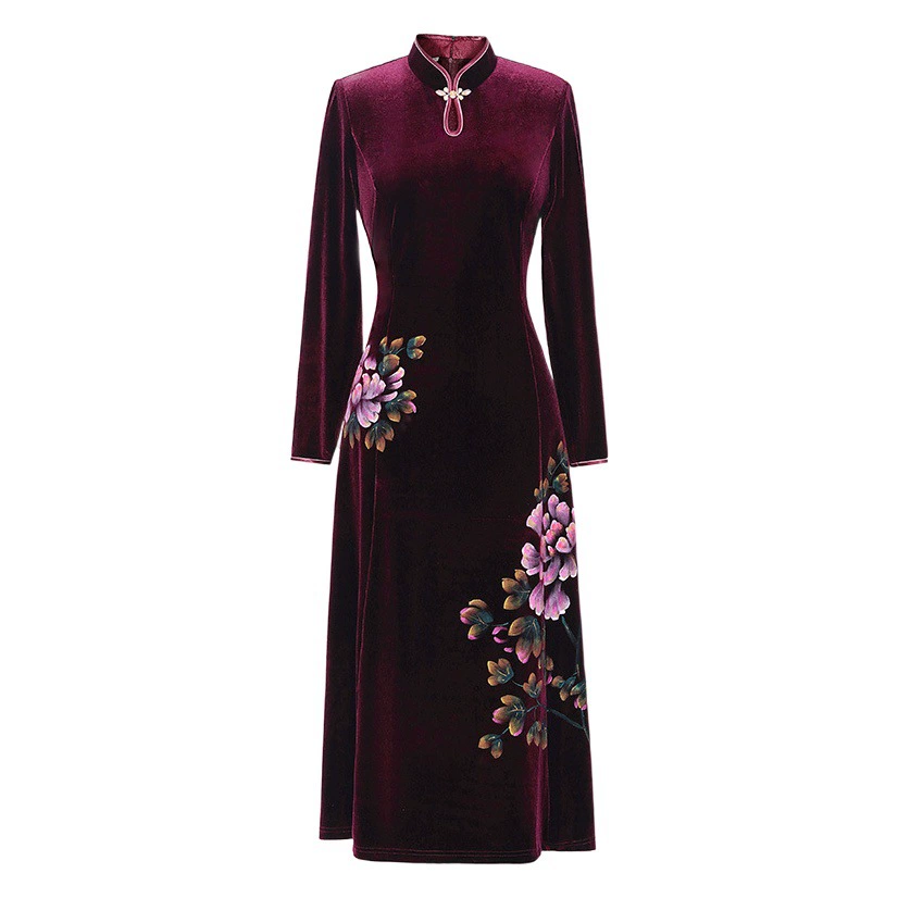 Зимнее утолщенное золотое бархатное платье для свадебного банкета