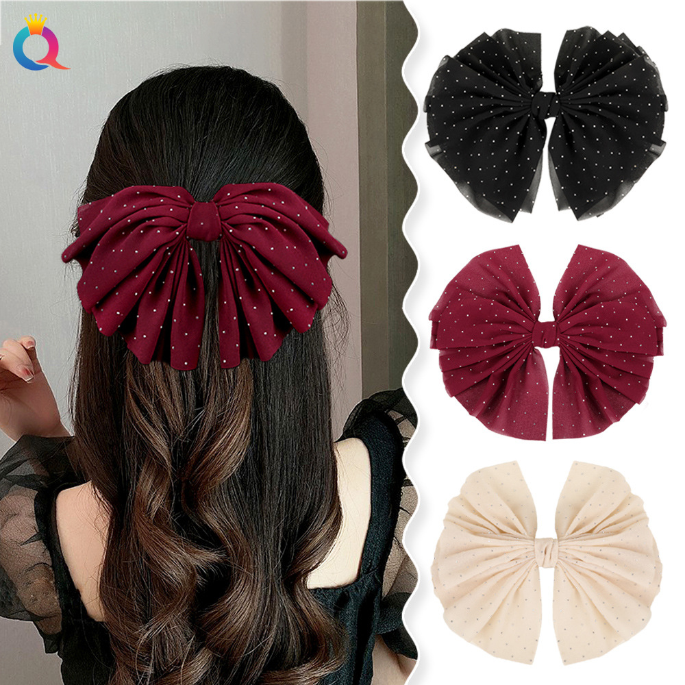 Women's Lady Korean Style Bow Knot Cloth Rhinestone Hair Claws display picture 3