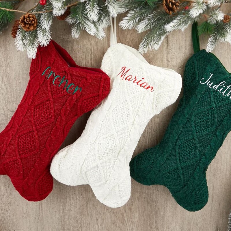 etsy large embroidery name knitted dog bone pet socks decoration christmas socks christmas tree decoration