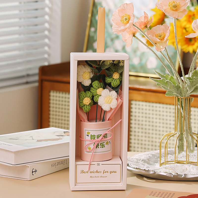 2025 新しい実用的な教師の日の花束ギフトウールかぎ針編みの小さな花束手編み教師ギフト|undefined