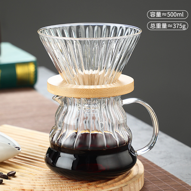 日本都耐熱ガラスストライプコーヒーポット雲壺カップ竹托コーヒーポットセット新品コーヒーポット|undefined