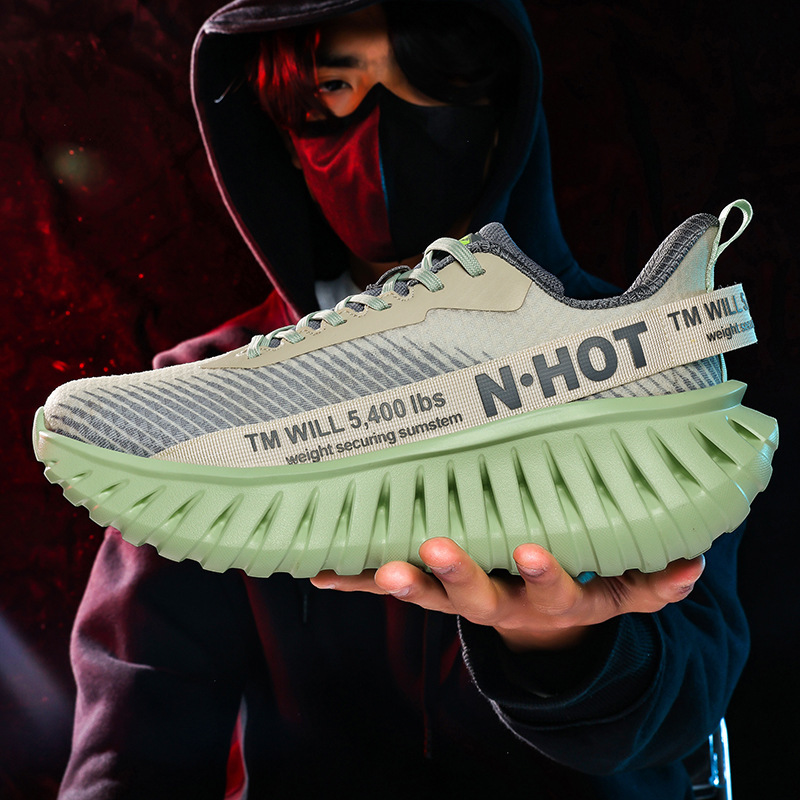 Men's Shoes Autum Thin Breathable Mesh Large Size Sports Shoes Teenagers Thick Sole Shock-Absorbing Anti-Slip Rebound Running Mesh Shoes